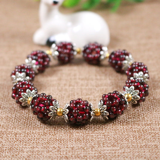 Garnet Woven Floral Sphere Bracelet