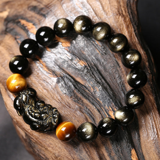 Golden Obsidian Pixiu Tiger Eye Protection Bracelet