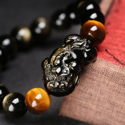 Golden Obsidian Pixiu Tiger Eye Protection Bracelet