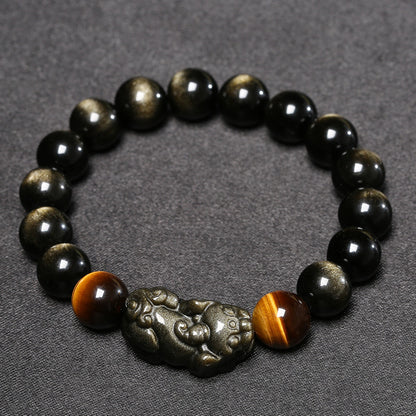Golden Obsidian Pixiu Tiger Eye Protection Bracelet