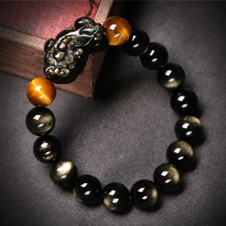 Golden Obsidian Pixiu Tiger Eye Protection Bracelet