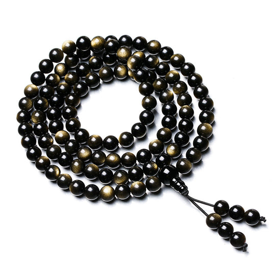 Golden Sheen Obsidian 108 Beads Bracelet Necklace