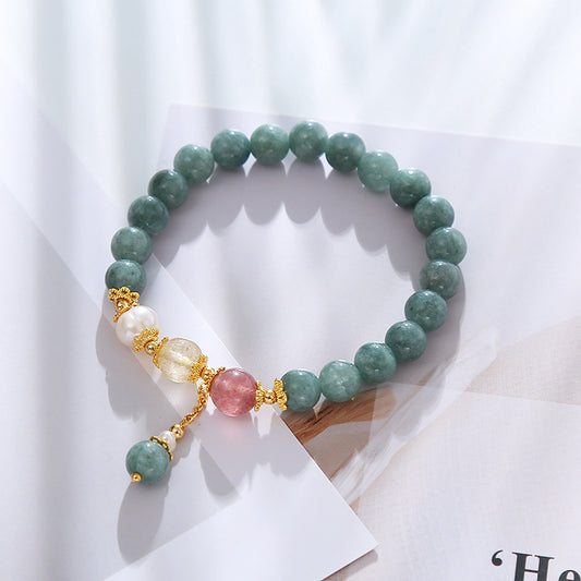 Green Jade Strawberry Quartz Pearl Beaded Bracelet