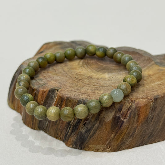 Green Sandalwood and Jade Bead Bracelet