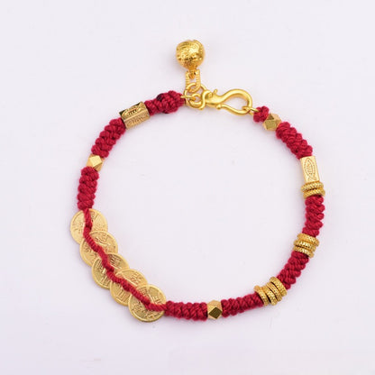 Handwoven Tibetan Five Emperor Coins Red String Bracelet 