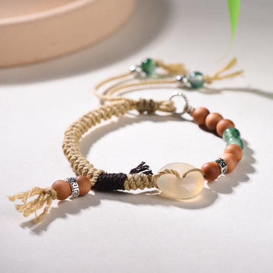 Handwoven White Agate Peace Buckle Bracelet