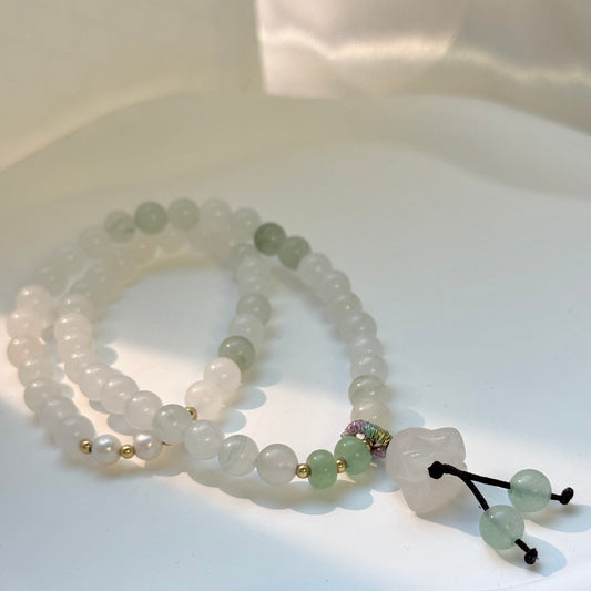 White Jade Blossom Charm Wrap Bracelet