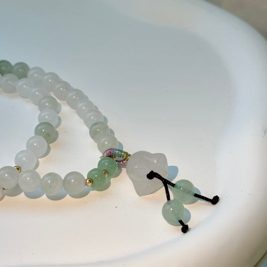 White Jade Blossom Charm Wrap Bracelet