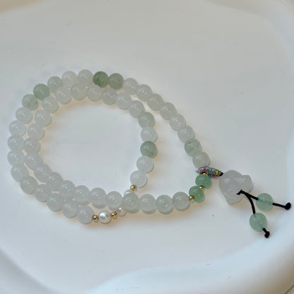 White Jade Blossom Charm Wrap Bracelet