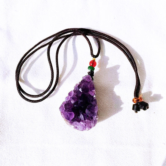 Natural Amethyst Druzy Teardrop Pendant Necklace