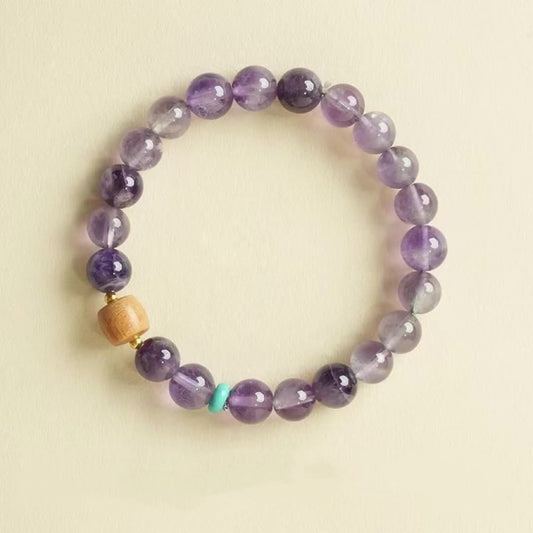 Natural Amethyst Sandalwood Bead Bracelet