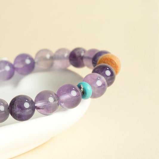 Natural Amethyst Sandalwood Bead Bracelet