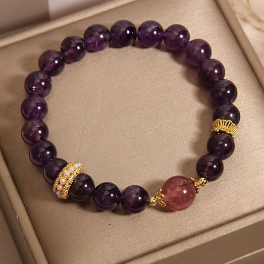 Natural Amethyst Strawberry Quartz Bracelet