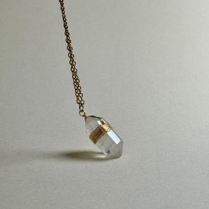 Natural Crystal Hexagon Wire-Wrapped Necklace