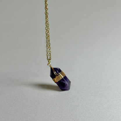 Natural Crystal Hexagon Wire-Wrapped Necklace