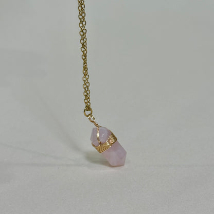 Natural Crystal Hexagon Wire-Wrapped Necklace