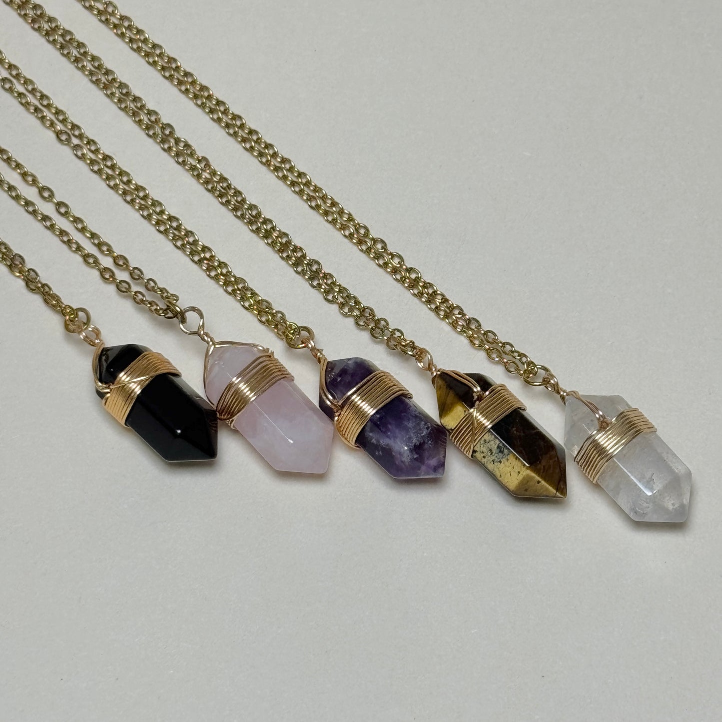 Natural Crystal Hexagon Wire-Wrapped Necklace