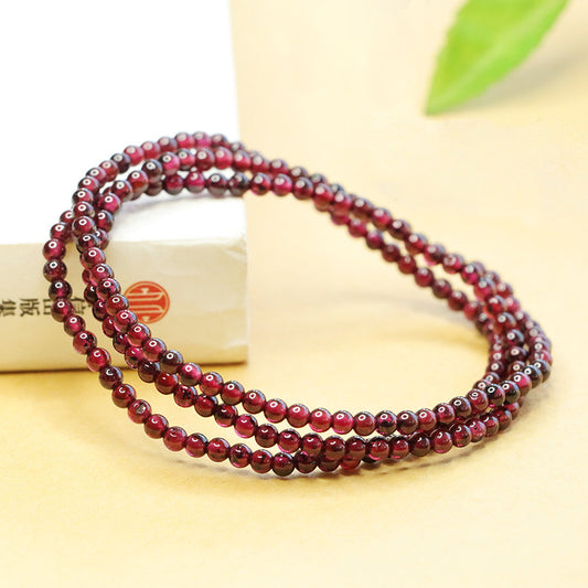 Natural Garnet Triple Wrap Bracelet