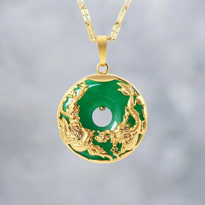 Natural Jade Dragon and Phoenix Wealth Necklace 3
