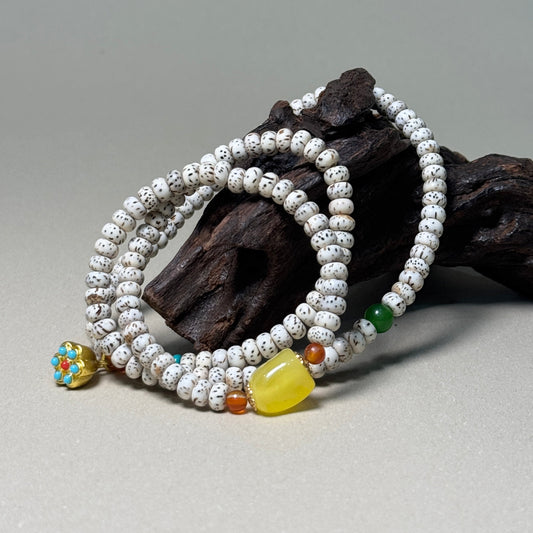 Natural Star and Moon Bodhi Seed Lotus Pendant Bracelet