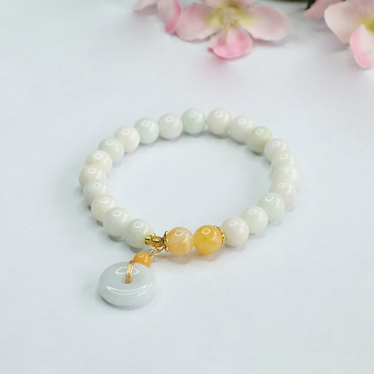 Natural White Jade Peace Buckel Luck Bracelet