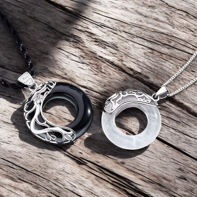 Obsidian Dragon Opal Phoenix Couple Necklace 3