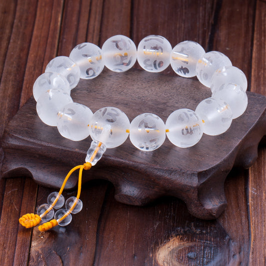 Om Mani Padme Hum Mantra White Crystal Beaded Bracelet