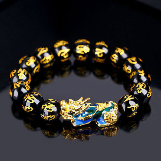 PiXiu FengShui Mantra Obsidian Bracelet