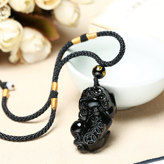 Pixiu Black Obsidian Necklace