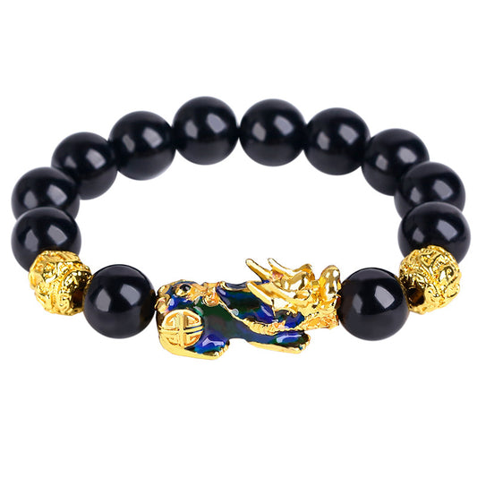 Pixiu Wealth Protection Black Obsidian Bracelet