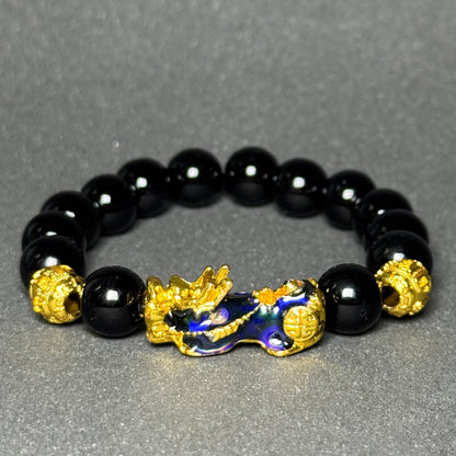 Pixiu Wealth Protection Black Obsidian Bracelet