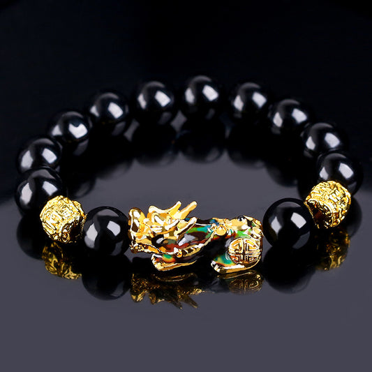 Pixiu Wealth Protection Black Obsidian Bracelet