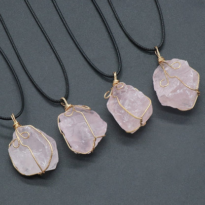 Raw Crystal Wire-Wrapped Pendant Necklace