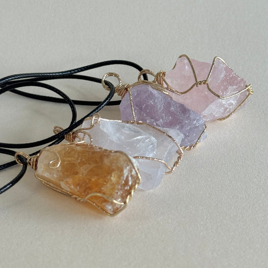Raw Crystal Wire-Wrapped Pendant Necklace