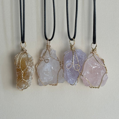 Raw Crystal Wire-Wrapped Pendant Necklace