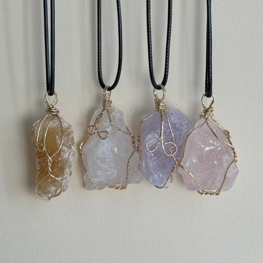 Raw Crystal Wire-Wrapped Pendant Necklace