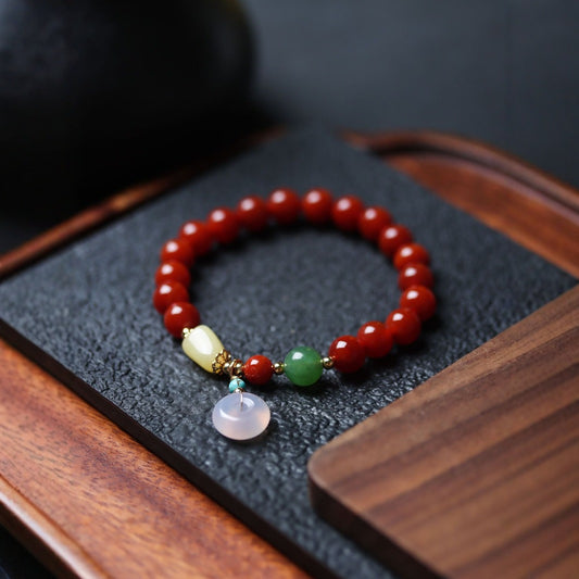 Red Agate Peace Buckle Pendant Bracelet 
