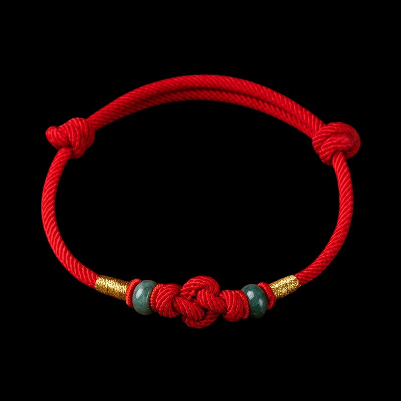Red String Jade Luck & Fortune Knot Couple Bracelet black backdrop
