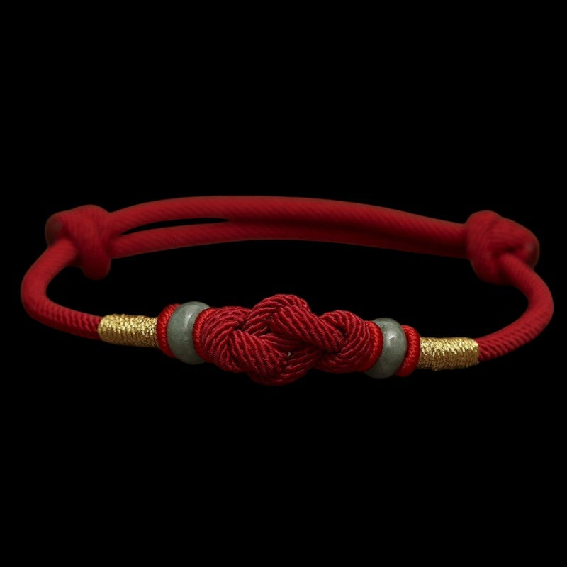 Red String Jade Luck & Fortune Knot Couple Bracelet Black