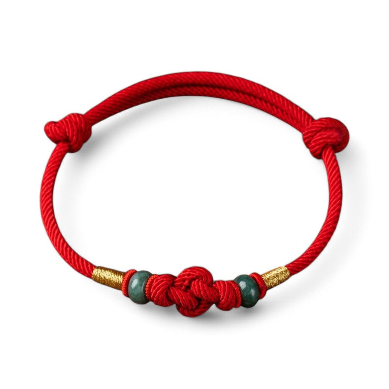Red String Jade Luck & Fortune Knot Couple Bracelet white background