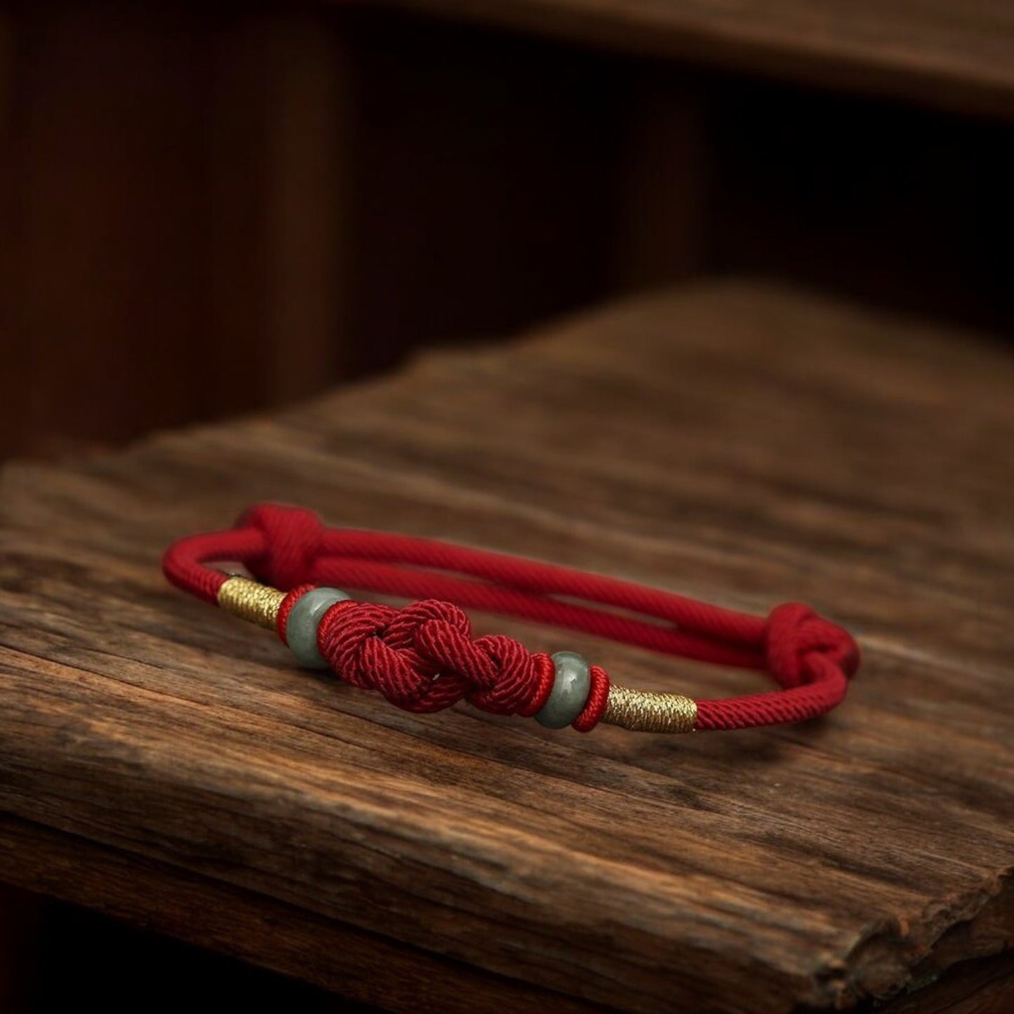 Red String Jade Luck & Fortune Knot Couple Bracelet wooden