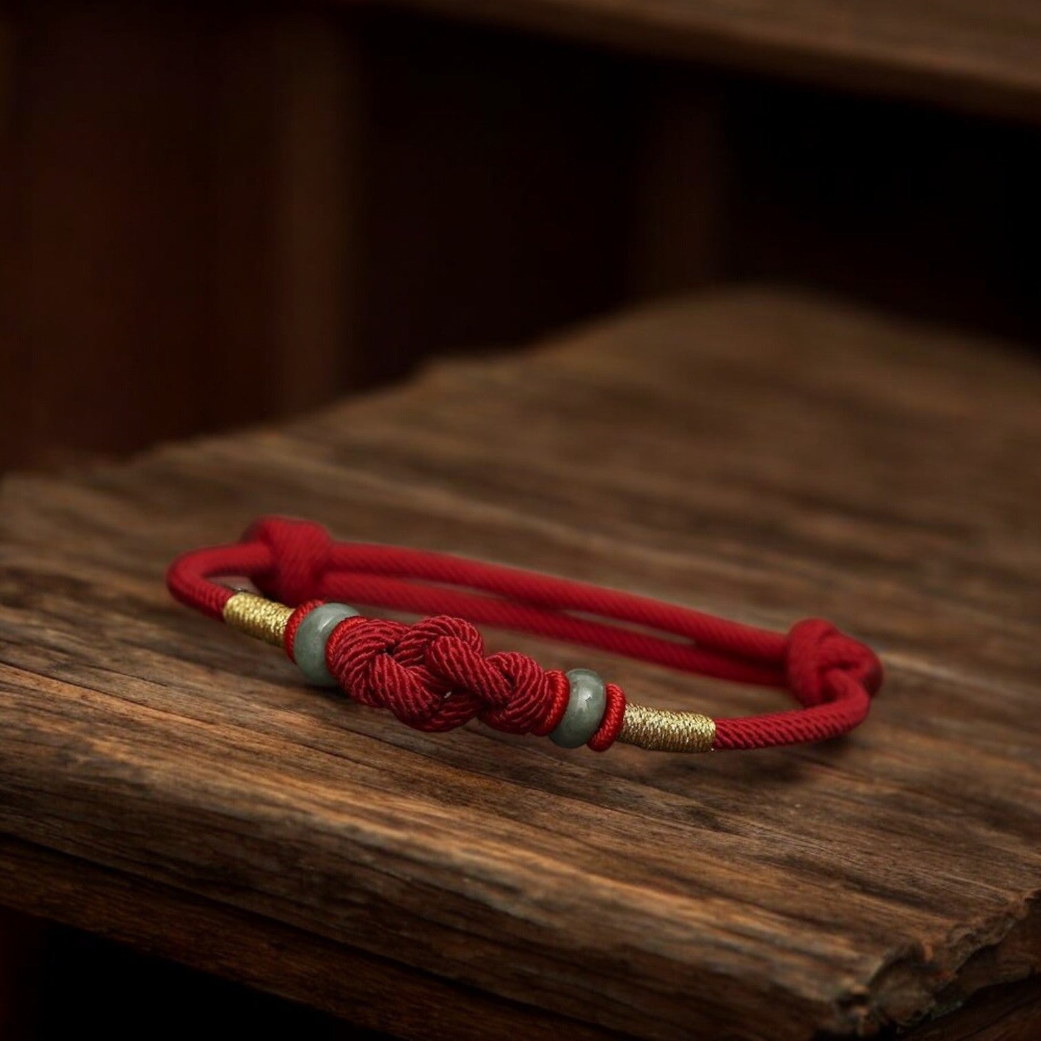 Red String Jade Luck & Fortune Knot Couple Bracelet wooden