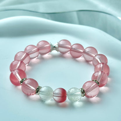 Bracelet en quartz rose et améthyste