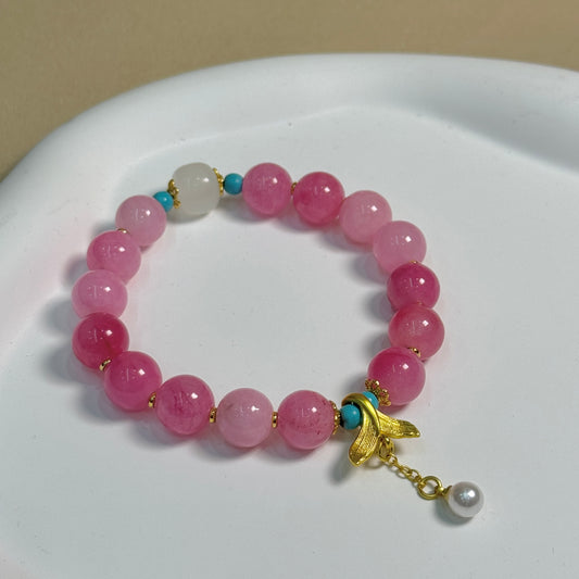 Rose Quartz Romance Bracelet with Fish Tail Pendant