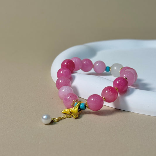 Rose Quartz Romance Bracelet with Fish Tail Pendant