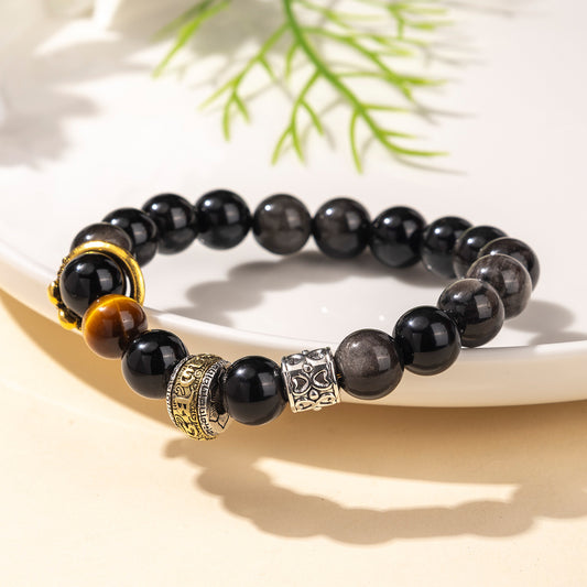 Wukong-Schutzarmband aus Silberobsidian und Tigerauge