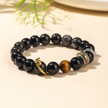 Silver Obsidian & Tiger Eye Wukong Protection Bracelet