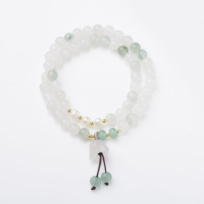 White Jade Blossom Charm Wrap Bracelet