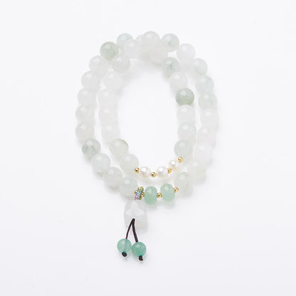 White Jade Blossom Charm Wrap Bracelet