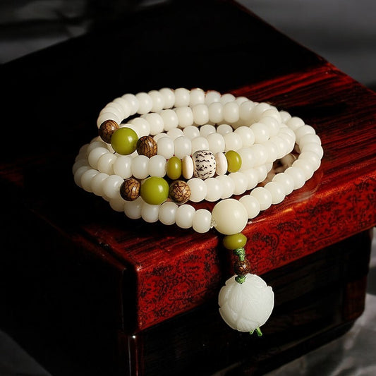 White Jade Bodhi Lotus Mala Beads Necklace Bracelet Box